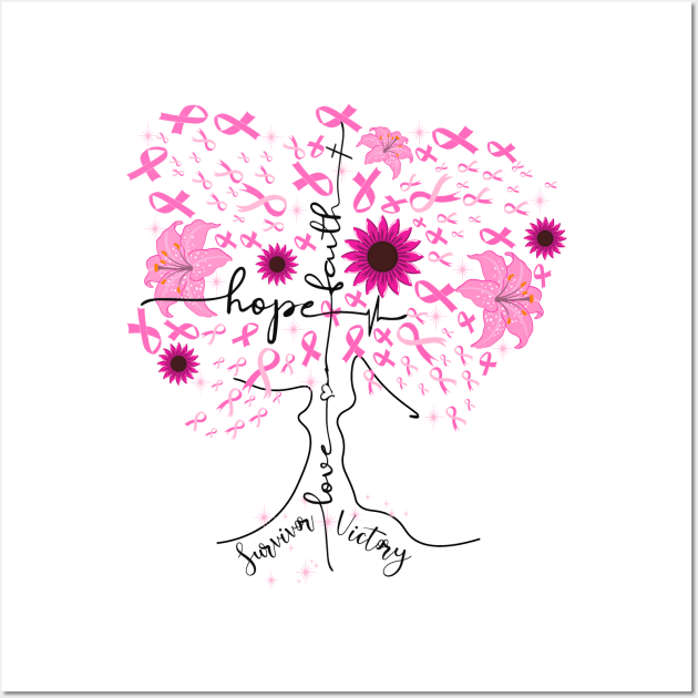 Breast Cancer Awareness Pink Ribbon Tree Wall Art by DANPUBLIC